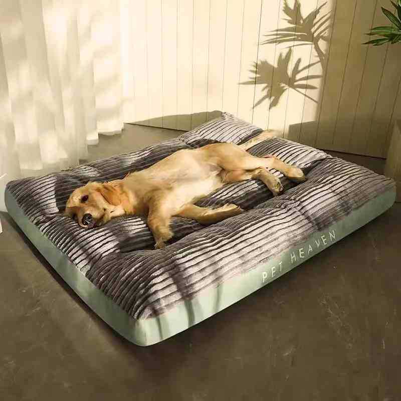 Large dog resting on a warm flannel dog mat