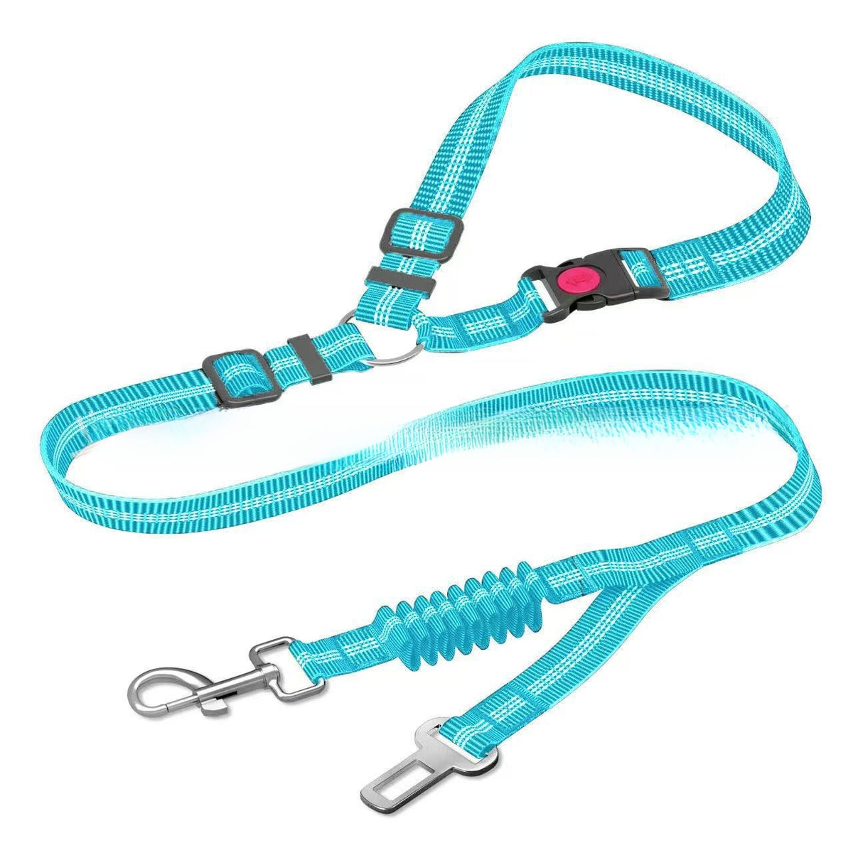 Elastic pet car seat belt lead in black with buffer section