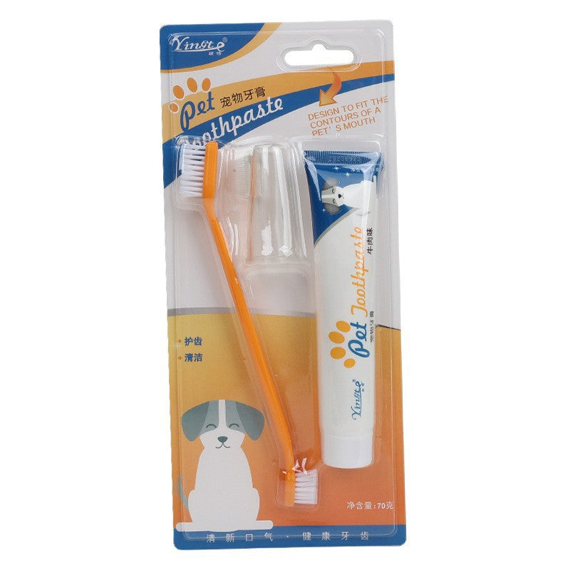 Pet Finger Toothbrush and Toothpaste Set, Vanilla or Beef Flavour