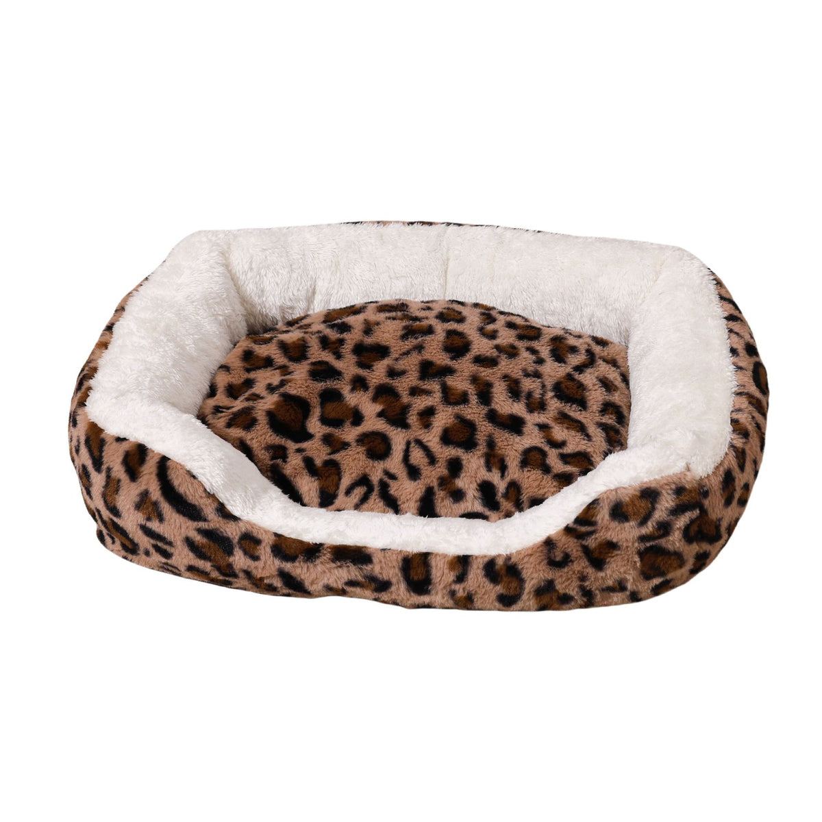 Brown leopard print plush pet sofa bed with removable pad, view 5