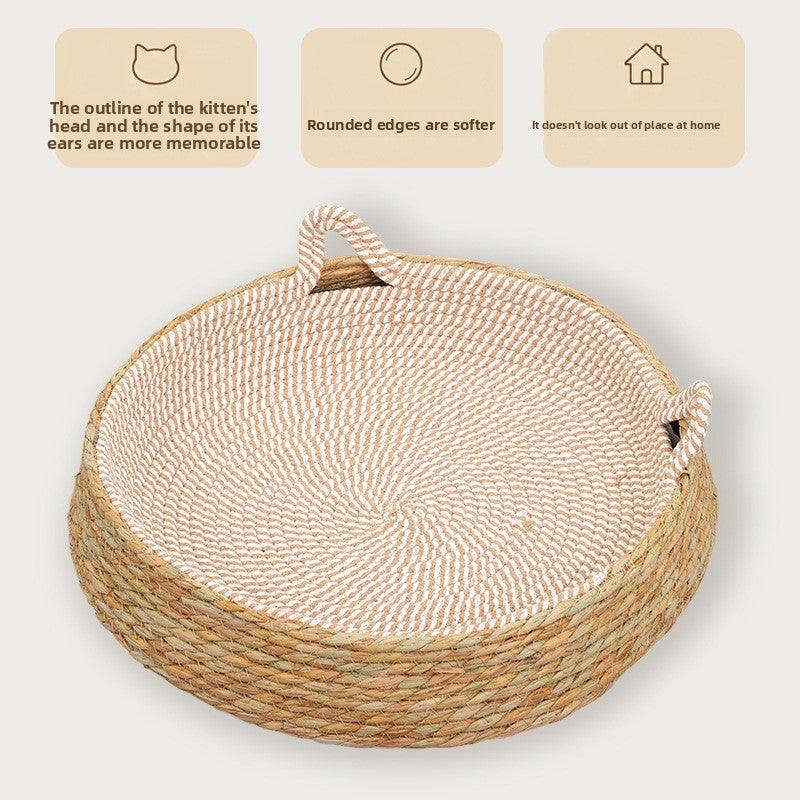 Handwoven grass and cotton linen cat nest with scratch pad, product image 2