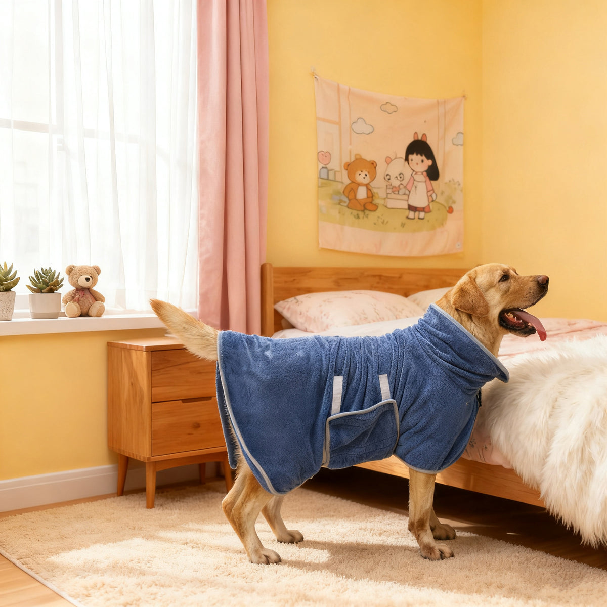 Coral fleece dog bathrobe, available in 5 colours, sizes Small to 2XL, image 1
