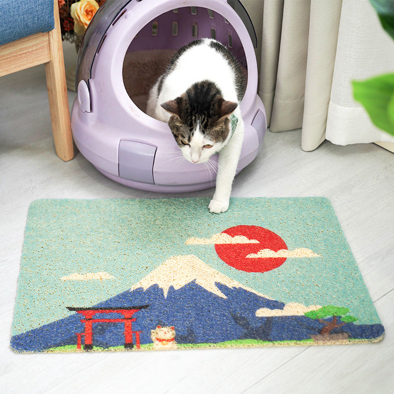 Hand-Painted PVC Cat Litter Mat with Cute Cat Designs