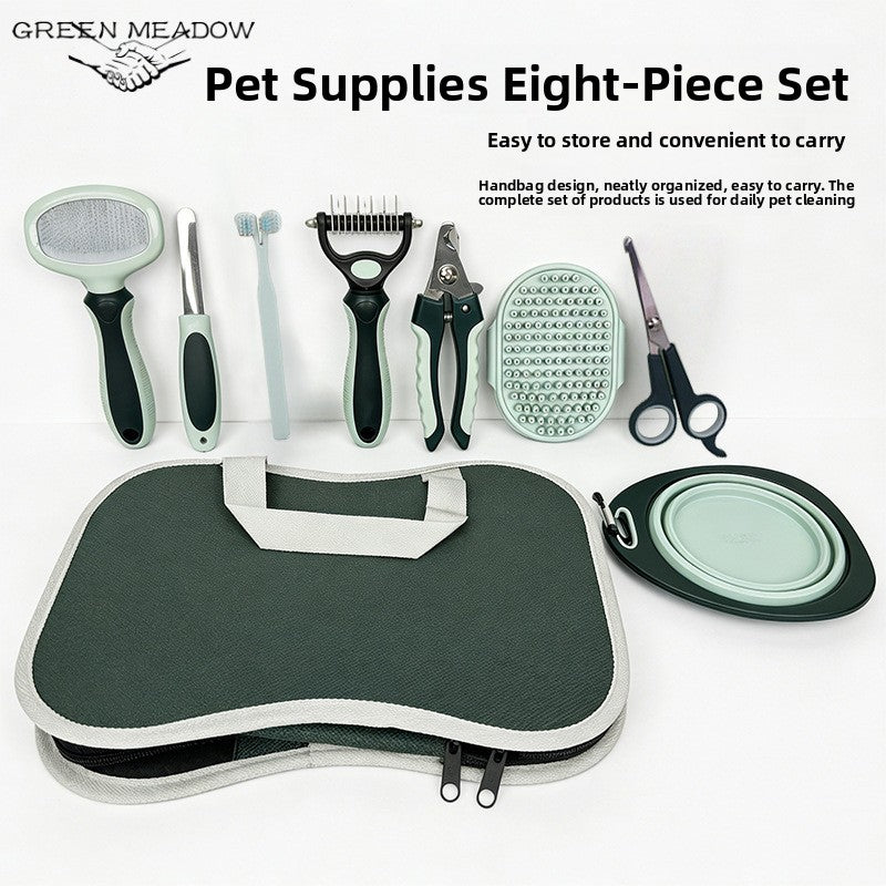 Pet Grooming Kit with Bath Brush, Combs, Scissors and Toothbrush