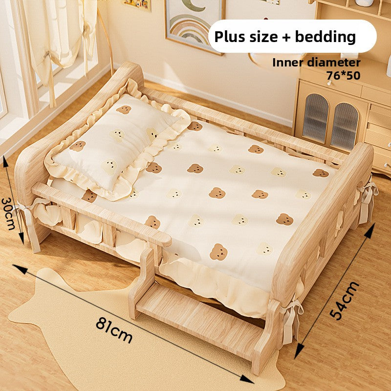 Solid Wood Raised Dog Bed, Elevated Kennel with Mat Option