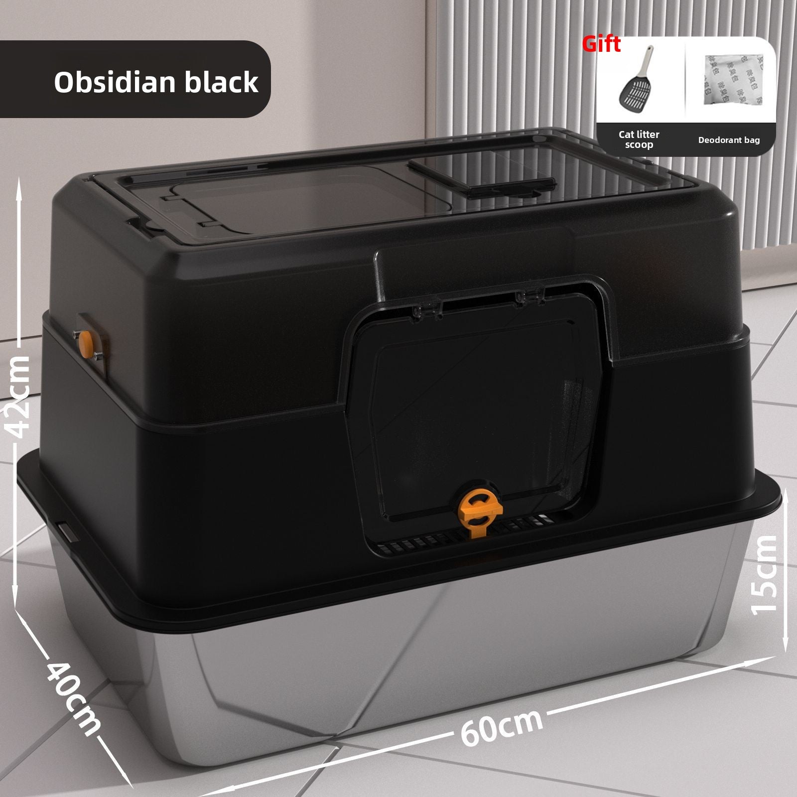 Fully Enclosed Stainless Steel Cat Litter Box, 50cm Wide