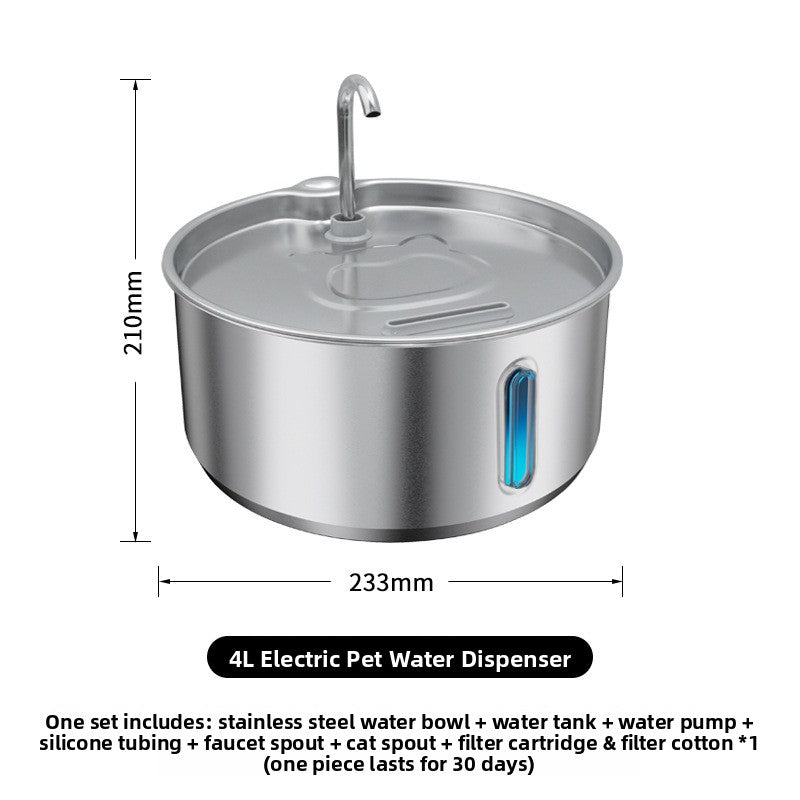 Circulating Stainless Steel Pet Water Fountain with Multi-Stage Filter and USB Power