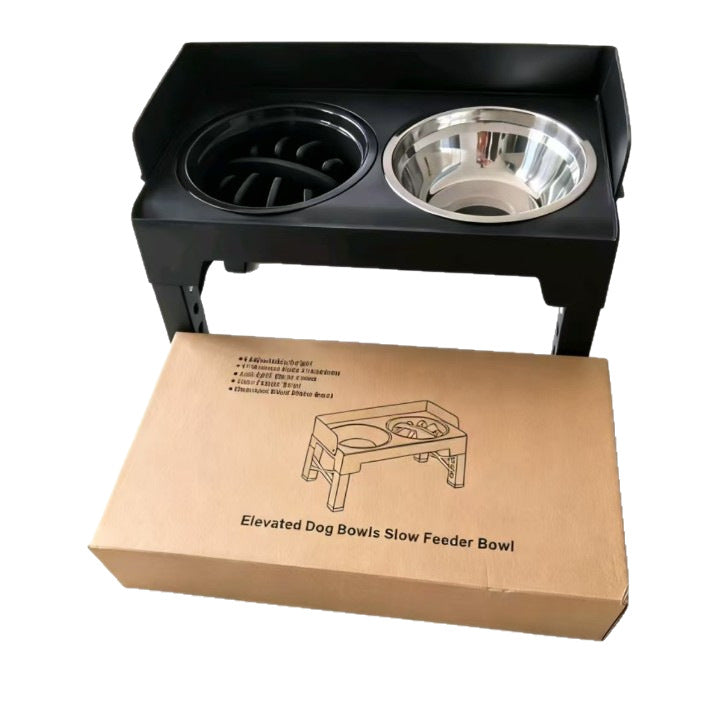 Adjustable Splash-Proof Pet Feeder with Slow Feed Insert and Stainless Steel Bowls