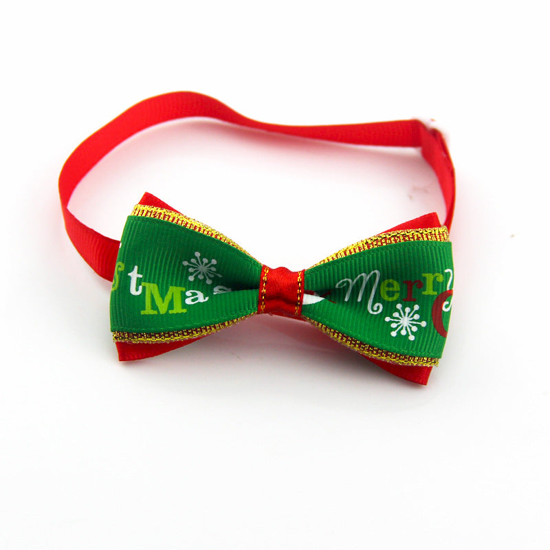 Christmas ribbon bow tie collar for dogs and cats in Style 10, close-up detail