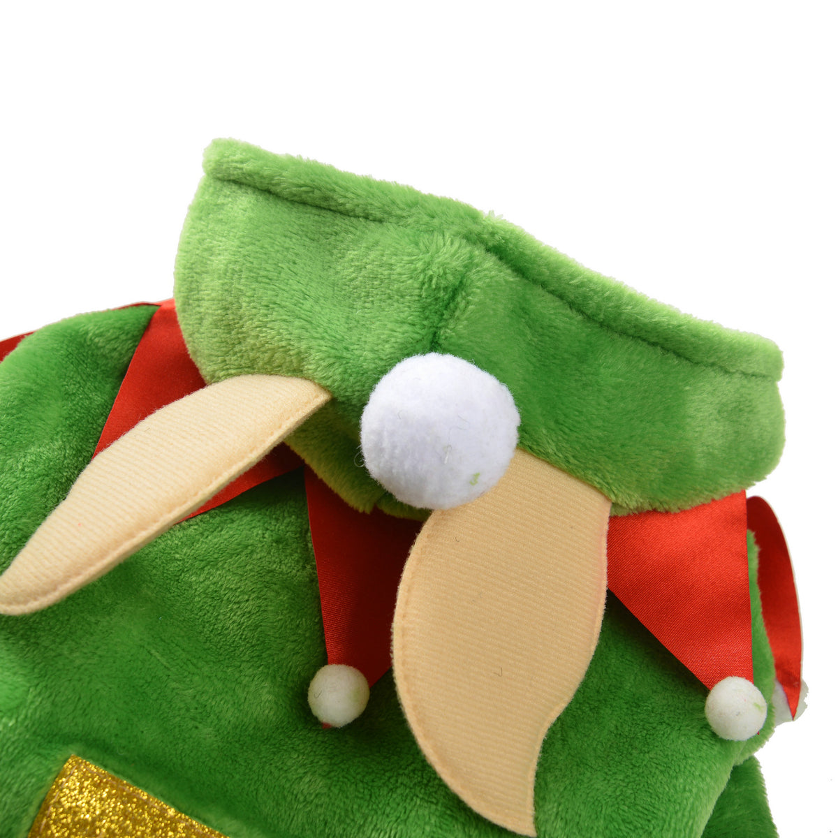 Christmas elf dog costume in soft flannel in Red Check, close-up detail