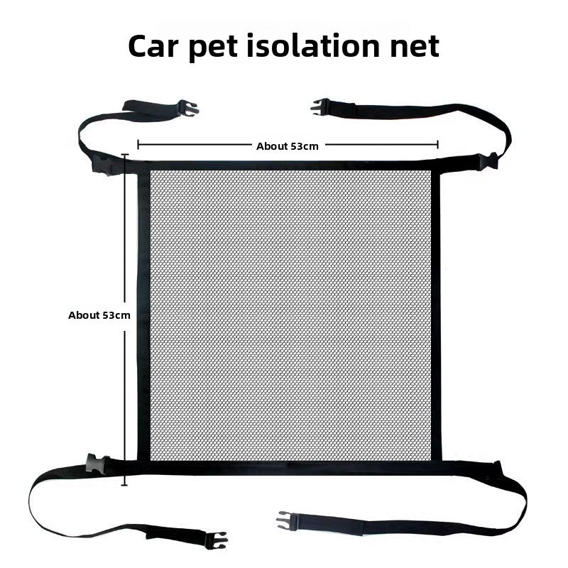 Black nylon mesh divider keeping a dog on the back seat