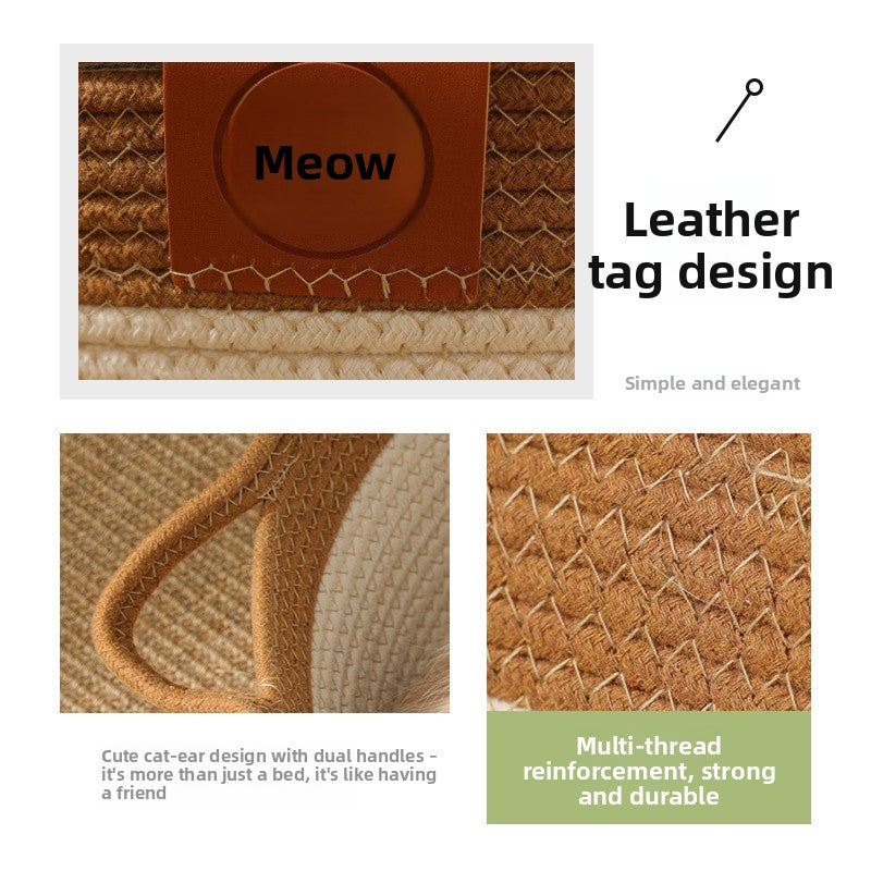 Handwoven rattan and cotton rope cat nest bed, product image 1