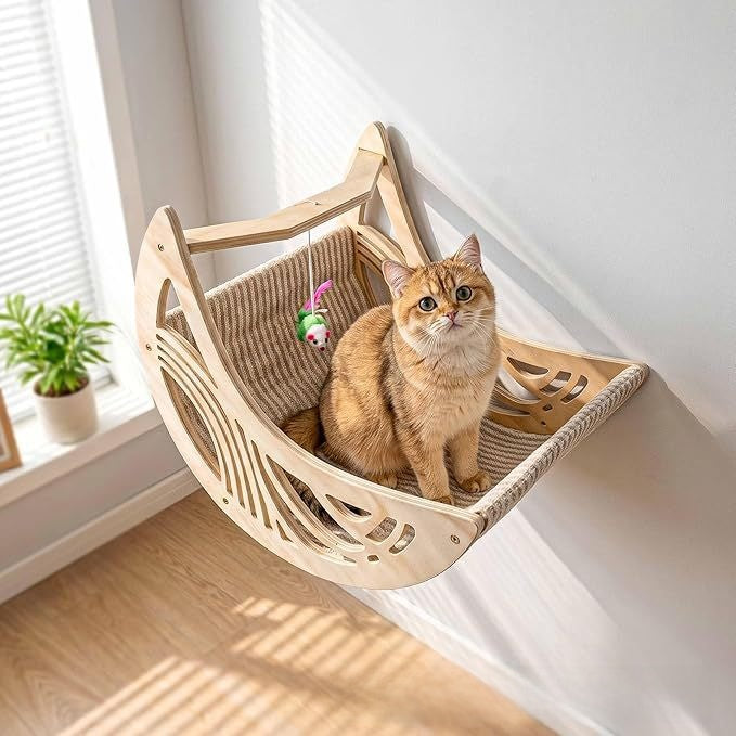 Wooden wall-mounted cat moon bed and star platforms, detail photo 3