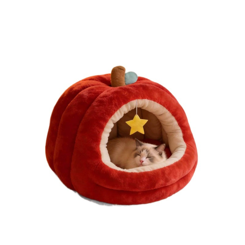 Plush semi enclosed cave style cat bed for cats and small dogs, view 5