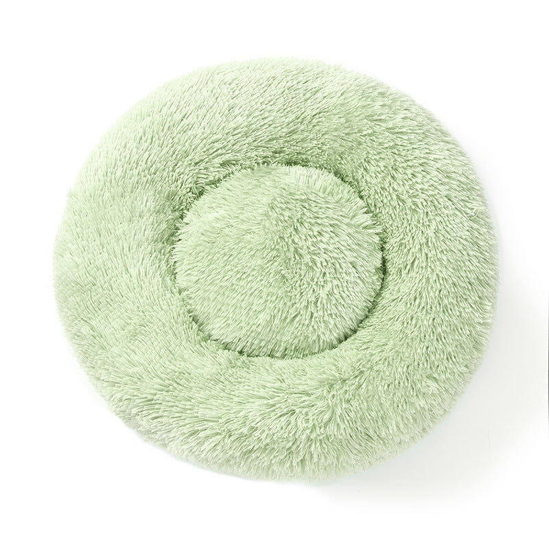 Light grey plush round donut pet bed for cats and dogs, photo 68