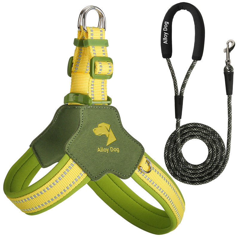 Adjustable dog harnesses in lemon matcha and strawberry orange