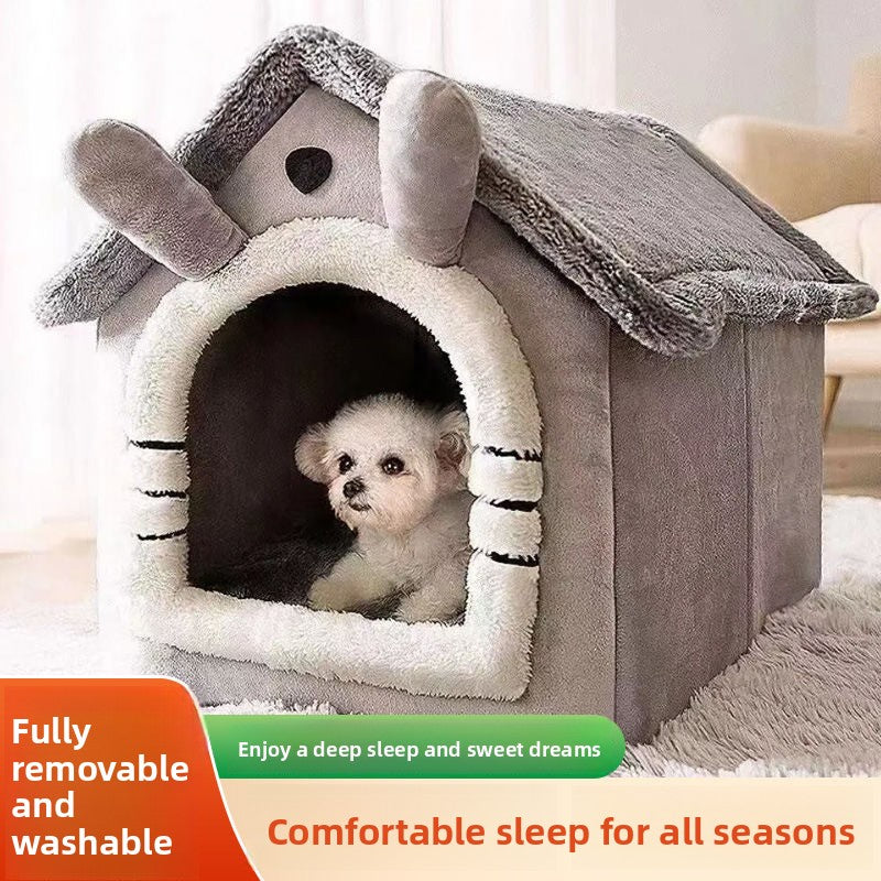 Grey enclosed cat cave bed with removable cushion, photo 3