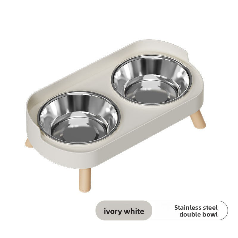 Anti-Spill Double Pet Bowl in Stainless Steel, Plastic or Ceramic with Raised Stand