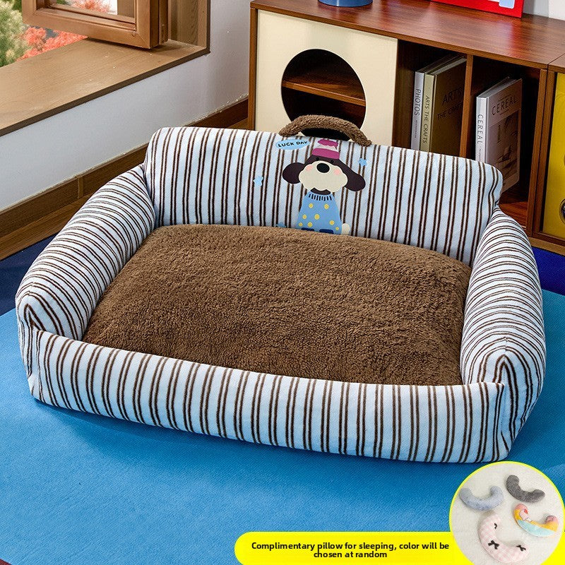 Raised Rim Plush Pet Bed with Blanket Option for Cats and Dogs