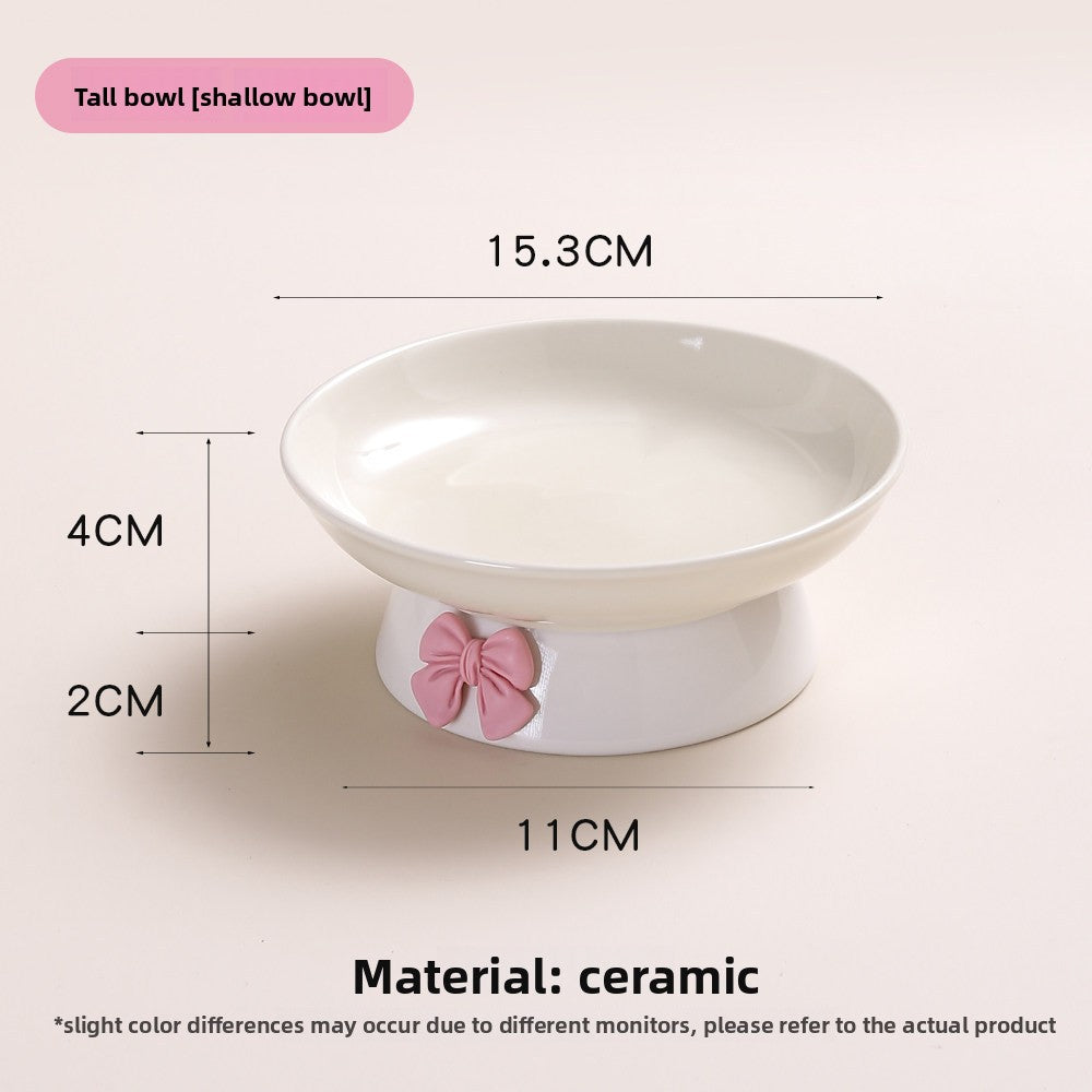 Elevated Ceramic Cat Bowl with Slanted Mouth and Cute Cartoon Design