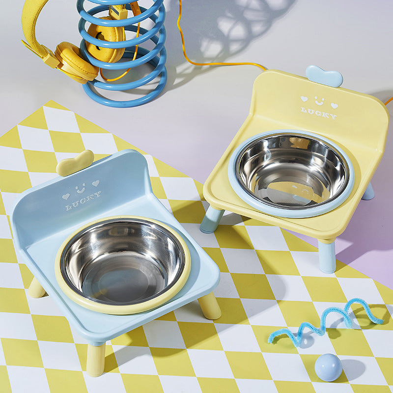 Anti-Spill Square Ceramic Pet Bowl with Raised Stand in Four Light Colours