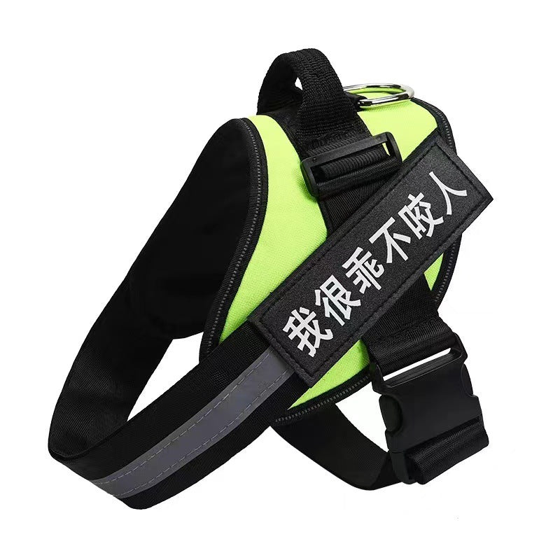 Breathable mesh reflective dog harness with lead in fluorescent green