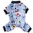 Coral fleece four-leg dog jumpsuit with holiday print, in use with a pet