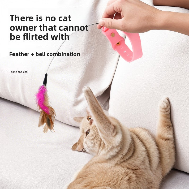 Lightweight cat teaser collar with feather wand for solo play, product image 2