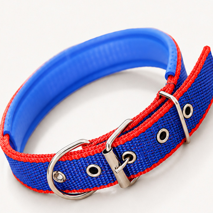 Padded nylon dog collar with foam lining, available from Pet Royale UK