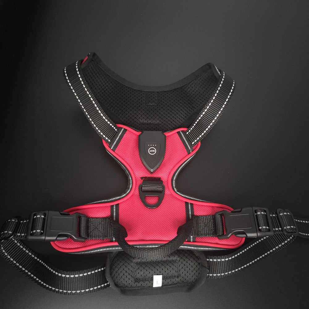 Type C rechargeable LED fibre optic dog harness glowing red