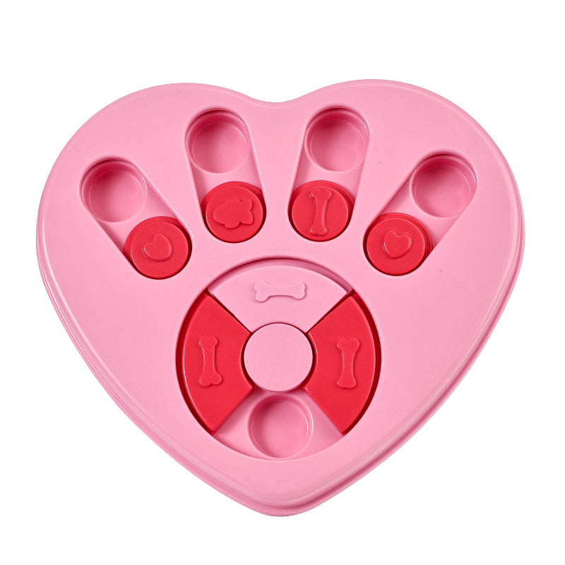 Dog puzzle slow feeder bowl in Heart, Rouge Pink