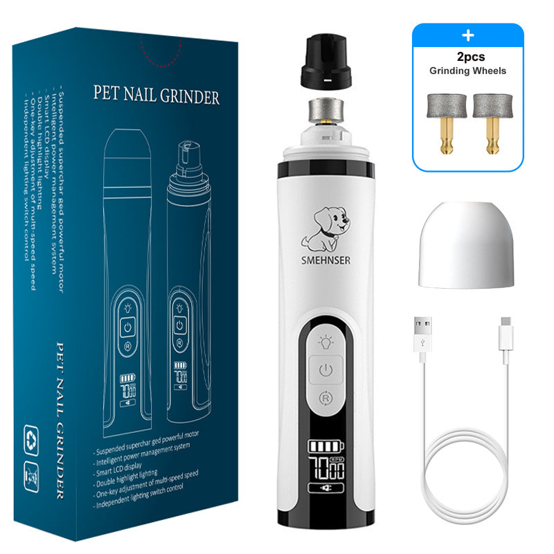 Three-Speed Pet Nail Grinder with Spare Heads and Dual LED