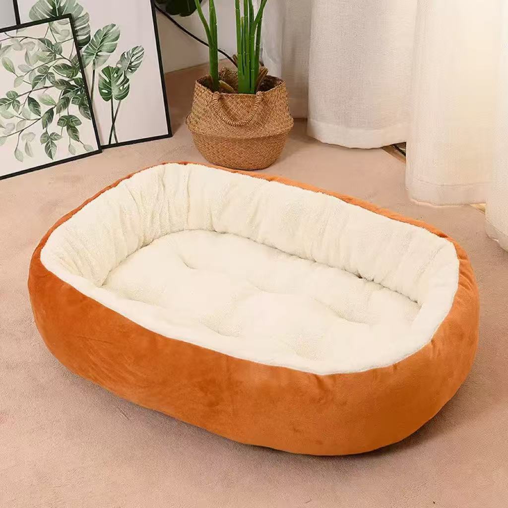 Oval wool blend pet nest bed in grey with cushion