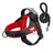 Reflective no pull saddle harness in red and blue on a dog
