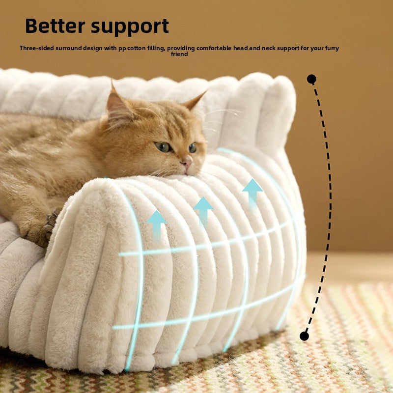 Removable washable pet bed with wavy grid, alternative angle view