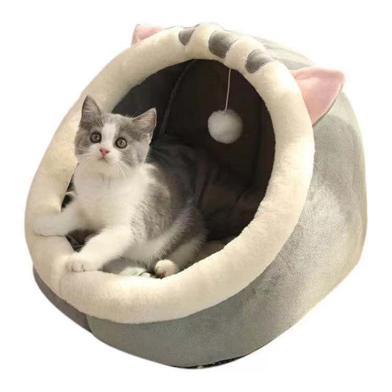 Semi-enclosed cat bed with cute animal design, detail photo 5