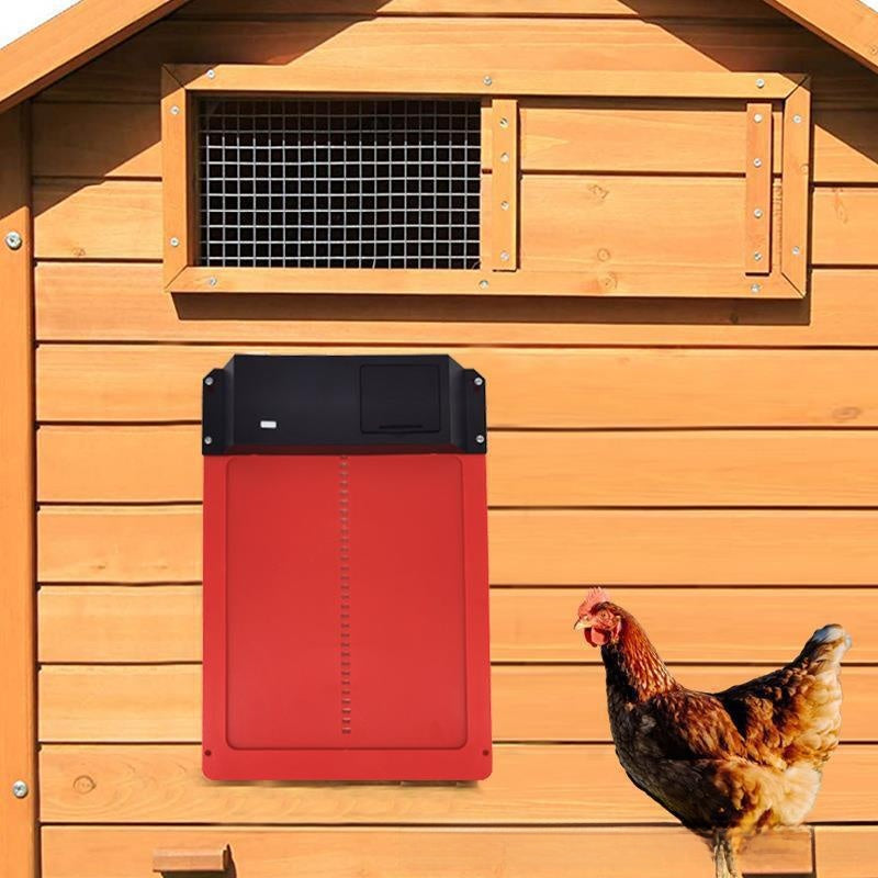 Red automatic chicken coop door with light sensor, photo 4