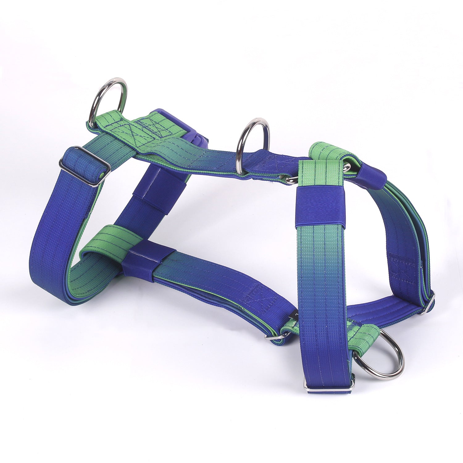 Gradient tactical dog harness vest with neoprene padding in purple and blue, view 11