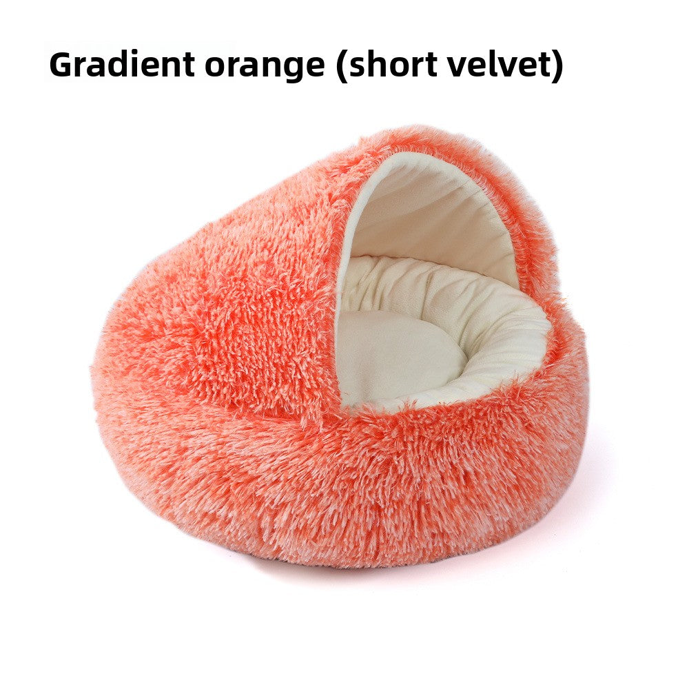 Gradient grey semi-enclosed shell cat bed in short velvet, photo 24