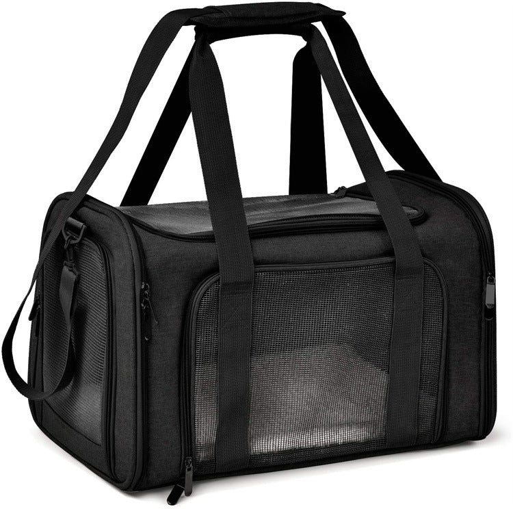Black breathable mesh pet carrier bag with geometric pattern, photo 6