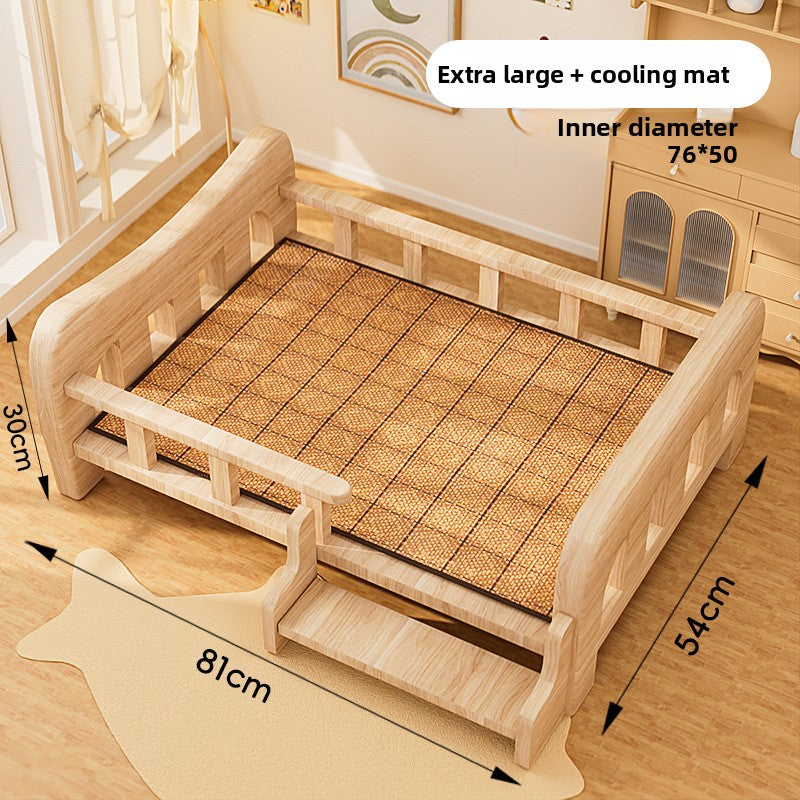 Solid Wood Raised Dog Bed, Elevated Kennel with Mat Option