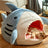Grey shark shaped enclosed pet nest bed, view 2