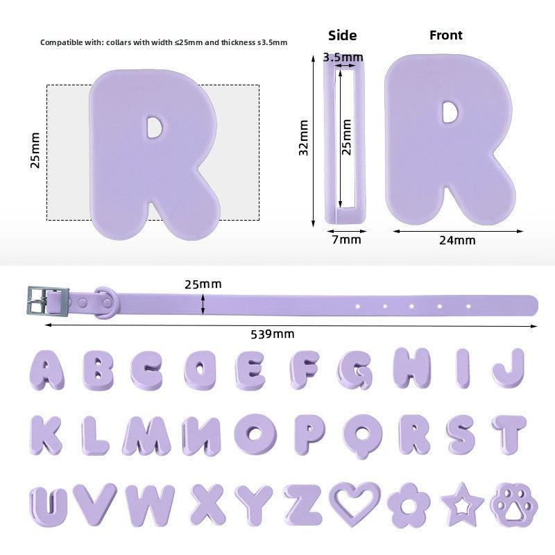 Personalised silicone pet collar with letters, main product photo