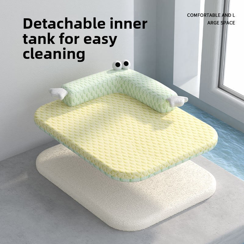 Cooling ice pad cat bed with raised edge in blue, photo 3