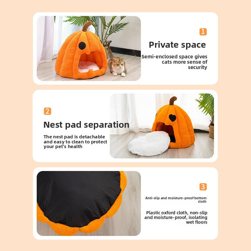 Pumpkin shaped enclosed cat nest, photo 3 of 5