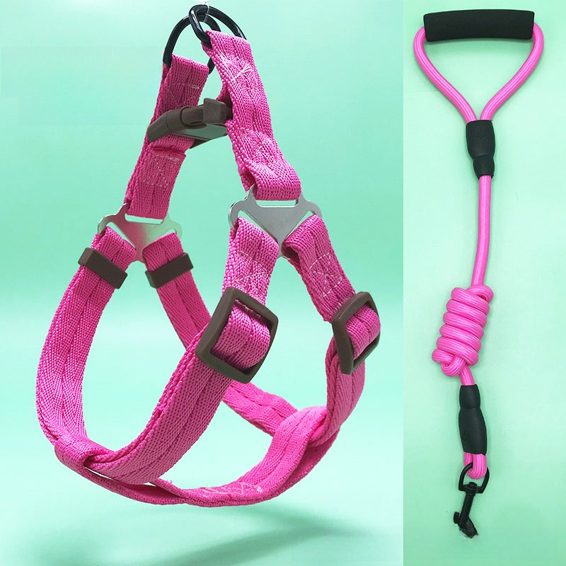 Three piece dog harness, collar and lead set in blue