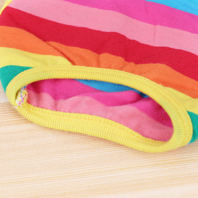 Rainbow striped cotton pet vest for small pets in Rainbow, side view