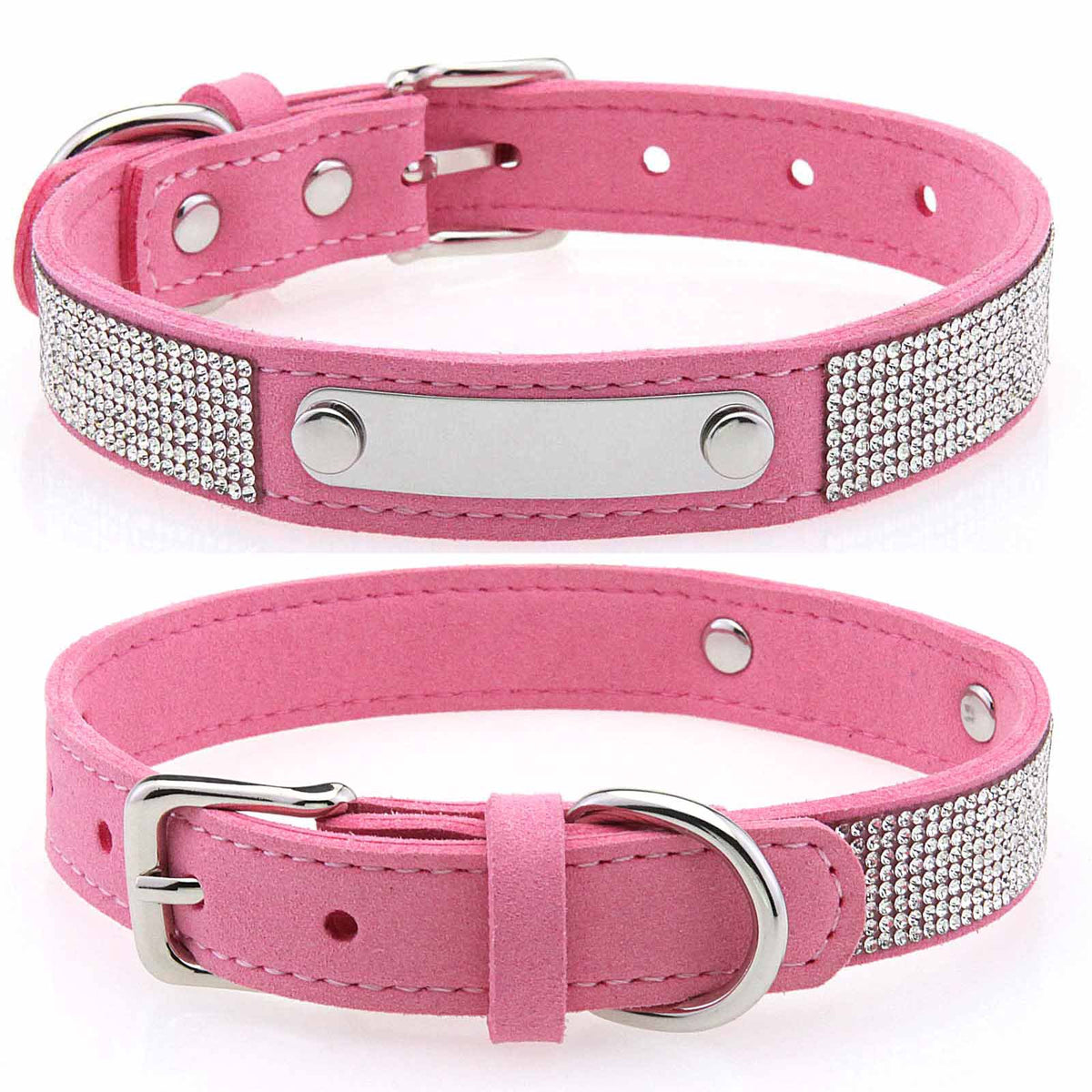 Rhinestone nylon collar for dogs and cats in Pink, side view