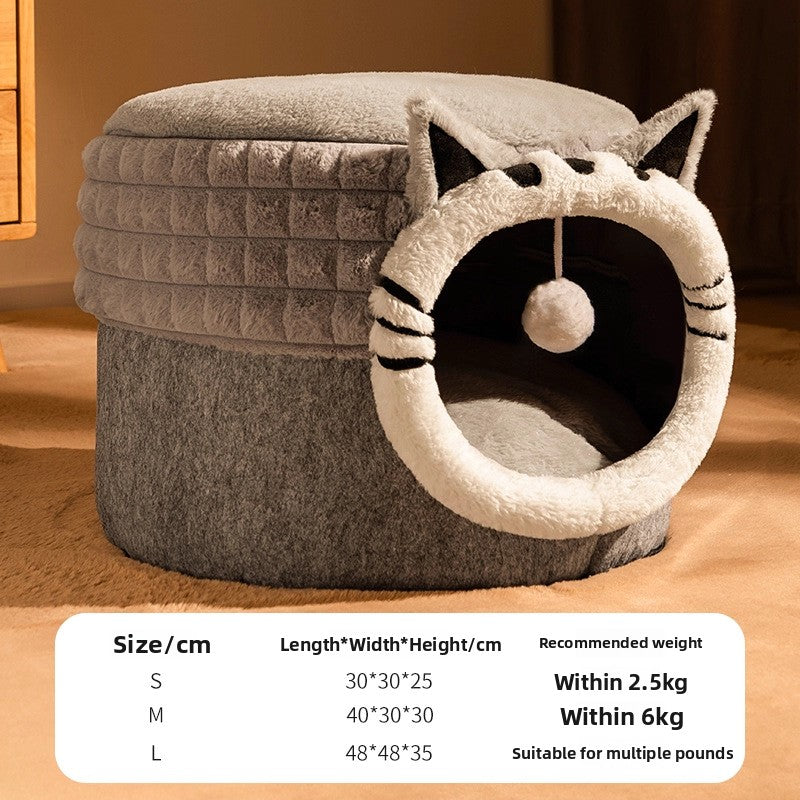 Enclosed cat bed and tent with cartoon bear design, product image 9