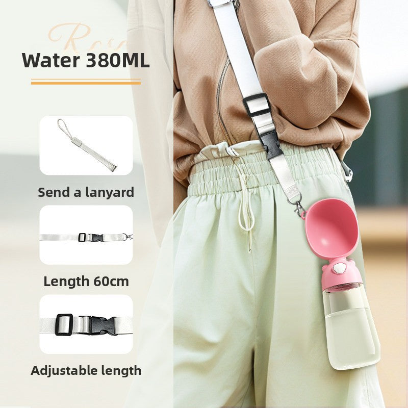Portable dog water bottle cup with leakproof seal in Yellow Flagship with Strap, top view